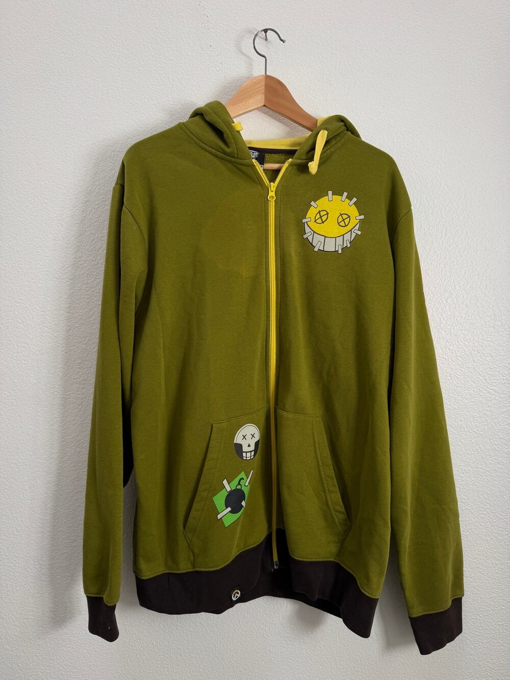 J!NX Overwatch Ultimate Junkrat Full Zip Hoodie Olive Green Mens XL